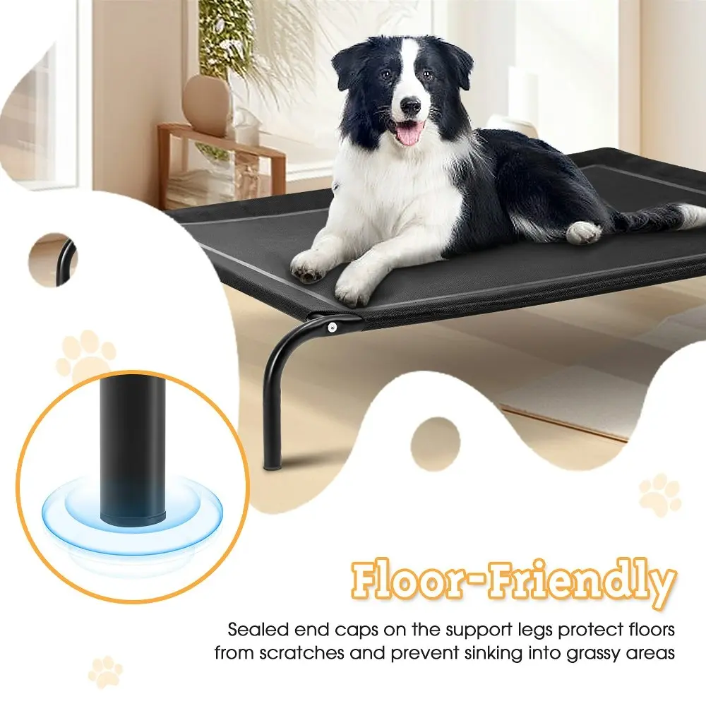 Petzly Cooling Elevated Pet Dog Bed for Large Dog Washable Breathable Mesh Black