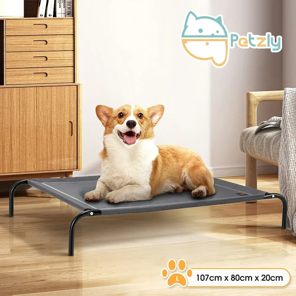 Petzly Cooling Elevated Pet Dog Bed for Large Dog Washable Breathable Mesh Grey