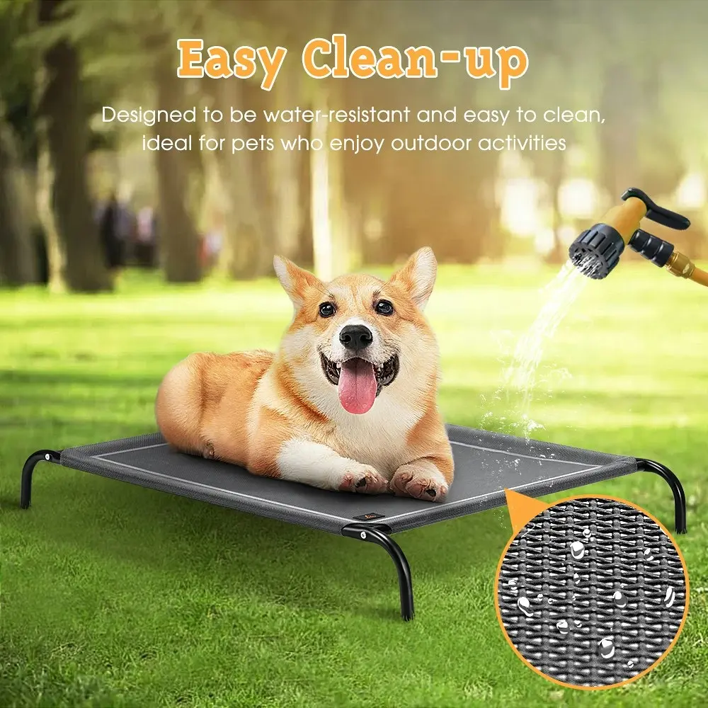 Petzly Cooling Elevated Pet Dog Bed for Medium Dog Washable Breathable Mesh Grey