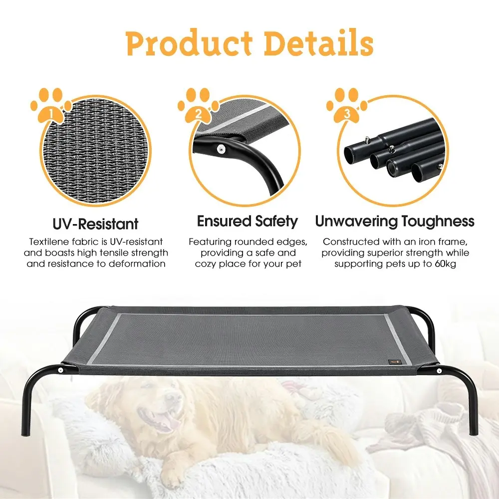 Petzly Cooling Elevated Pet Dog Bed Washable Breathable Mesh Heavy Duty XXL Grey