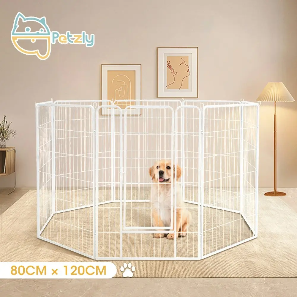 Petzly Dog Playpen Puppy Exercise Cage Pet Cage Enclosure 8 Panel 80x120CM White