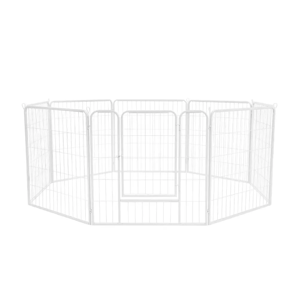 Petzly Dog Playpen Puppy Exercise Cage Pet Cage Enclosure 8 Panel 80x80CM White