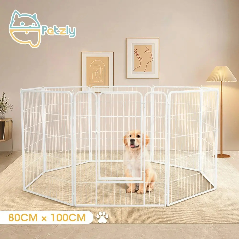 Petzly Dog Playpen Puppy Exercise Cage Pet Cage Enclosure 8 Panel 80x100CM White