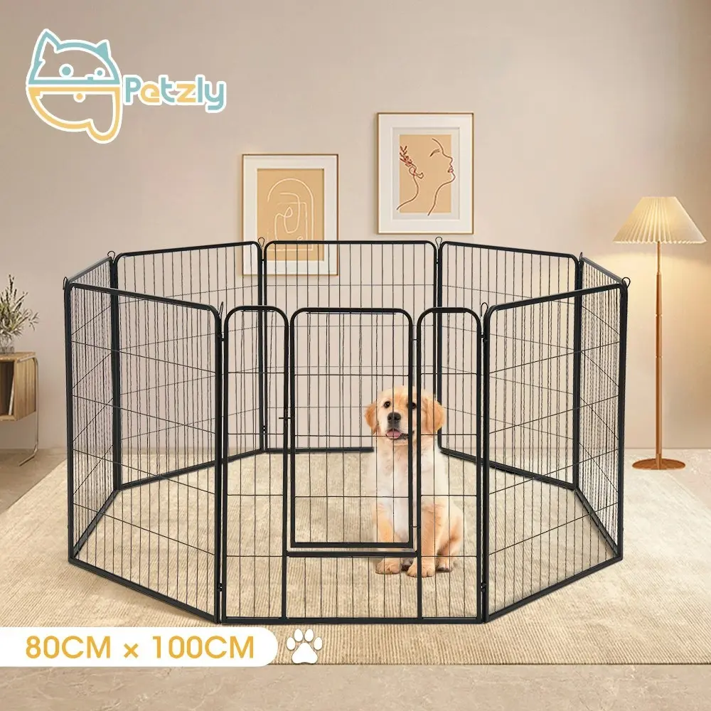 Petzly Dog Playpen Puppy Exercise Cage Pet Cage Enclosure 8 Panel 80x100CM Black