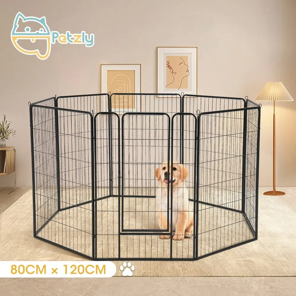 Petzly Dog Playpen Puppy Exercise Cage Pet Cage Enclosure 8 Panel 80x120CM Black