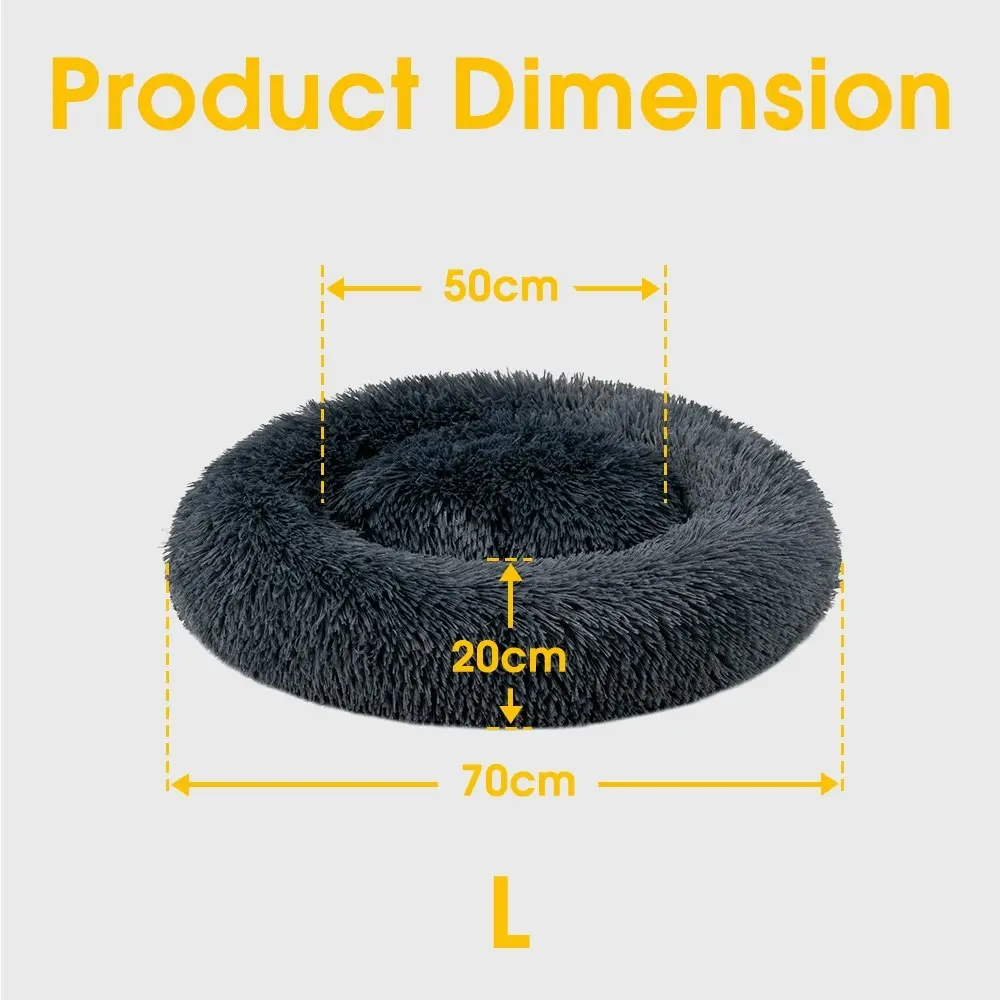 Petzly Dog Cat Calming Bed Warm Soft Plush Round Waterproof 70CM Bed Light Black