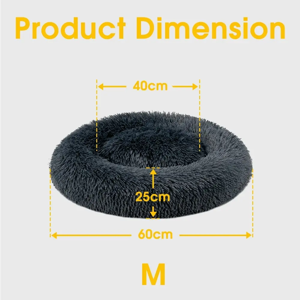 Petzly Dog Cat Calming Bed Warm Soft Plush Round Waterproof 60CM Bed Light Black