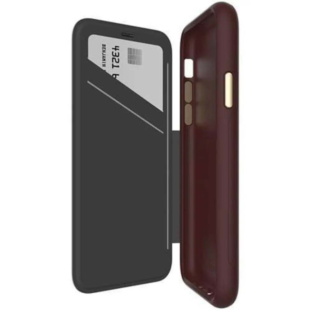 EFM Monaco D3O Leather Wallet Case for iPhone XS Max 6.5'' - Mulberry/Gold