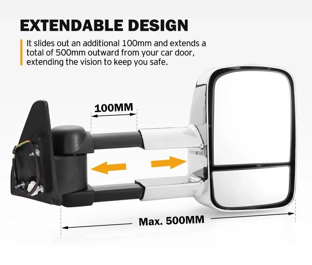 Pair Extendable Towing Mirrors for Toyota Prado 120 Series 2002-2009