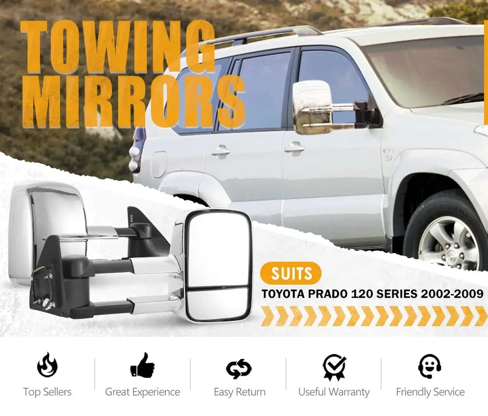 Pair Extendable Towing Mirrors for Toyota Prado 120 Series 2002-2009