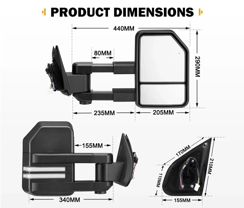 San Hima Extendable Towing Mirrors for Mazda BT50 BT-50 TF Series JUL