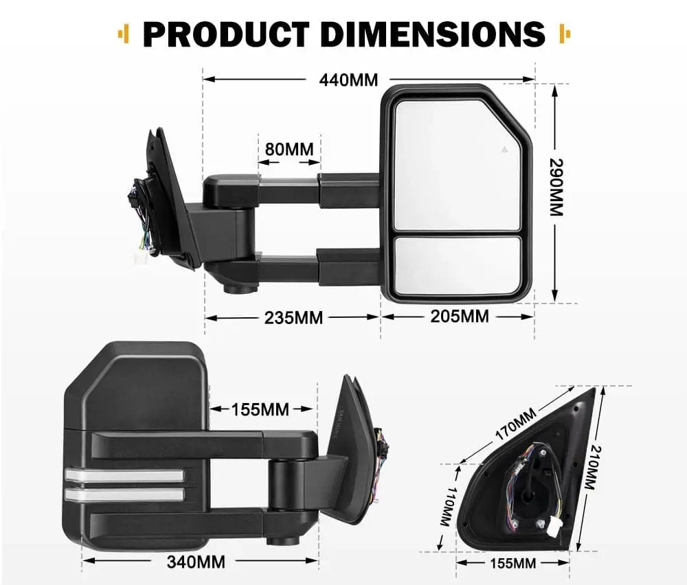 San Hima Extendable Towing Mirrors for Mazda BT50 BT-50 TF Series JUL