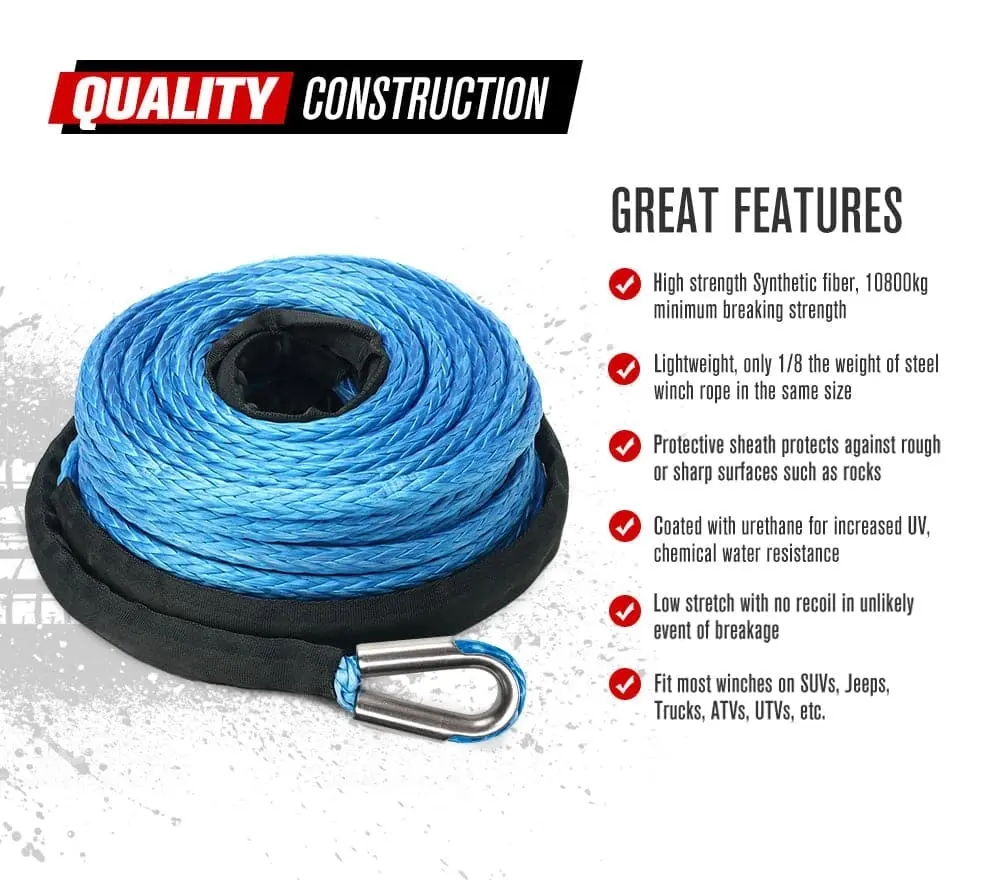 Fieryred Winch Rope 10mm x 30m Synthetic Dyneema SK75 Tow Recovery Cable 4WD