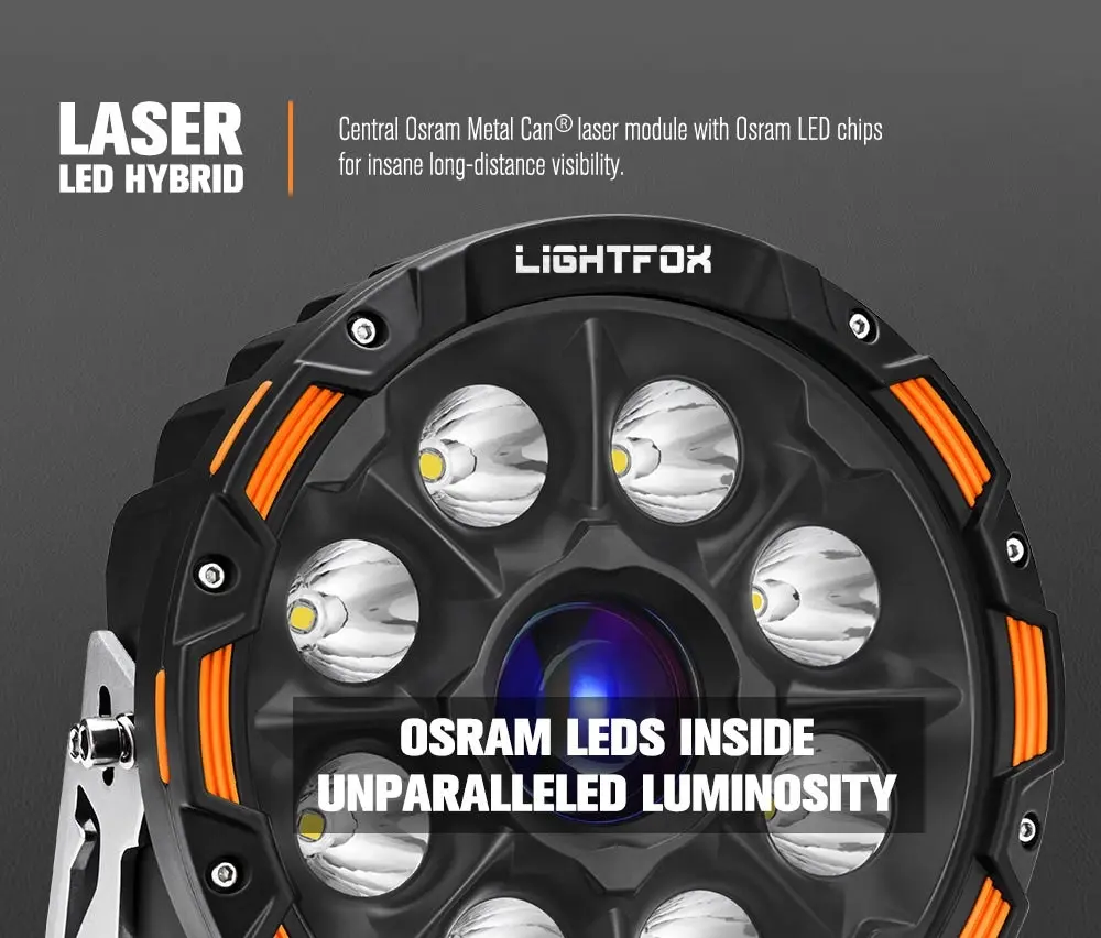 Pair 7inch Osram Laser LED Driving Lights 1Lux @ 2,226m 11,285Lumens