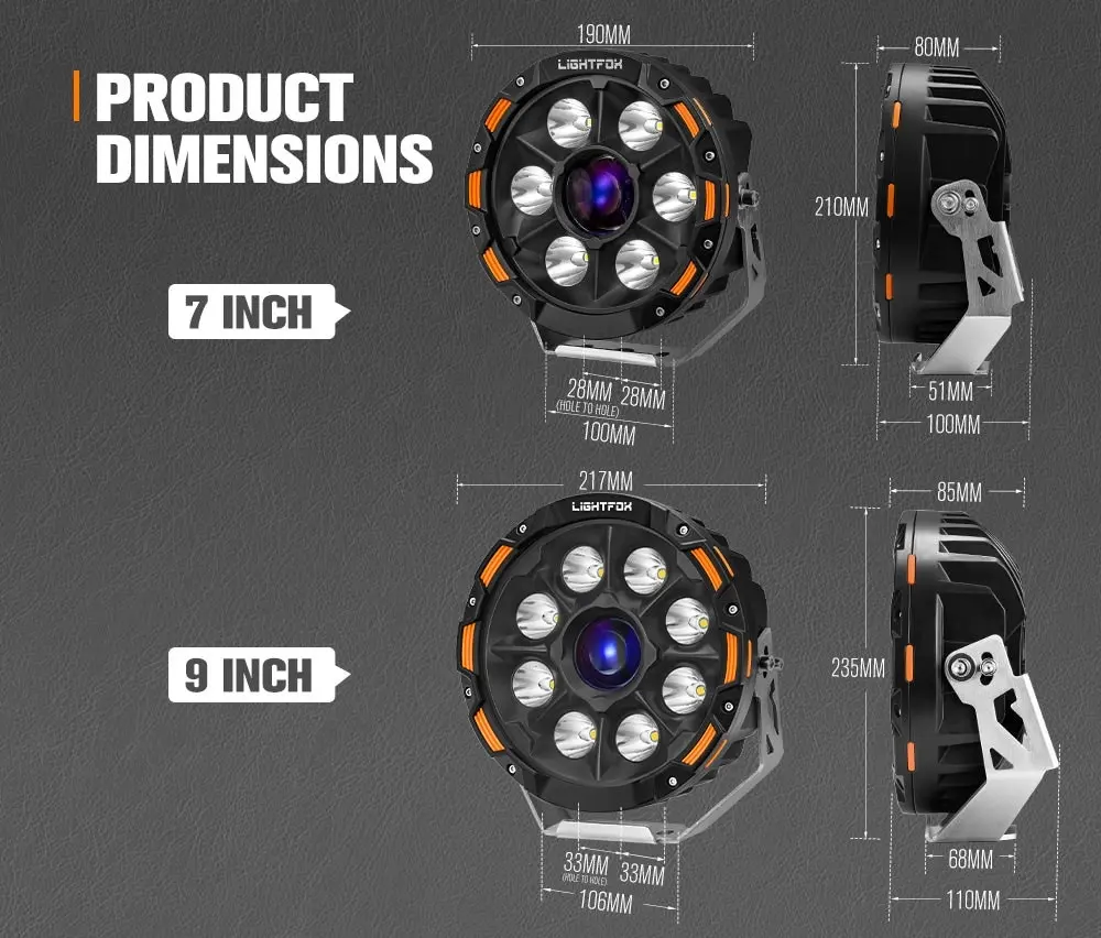 Pair 7inch Osram Laser LED Driving Lights 1Lux @ 2,226m 11,285Lumens