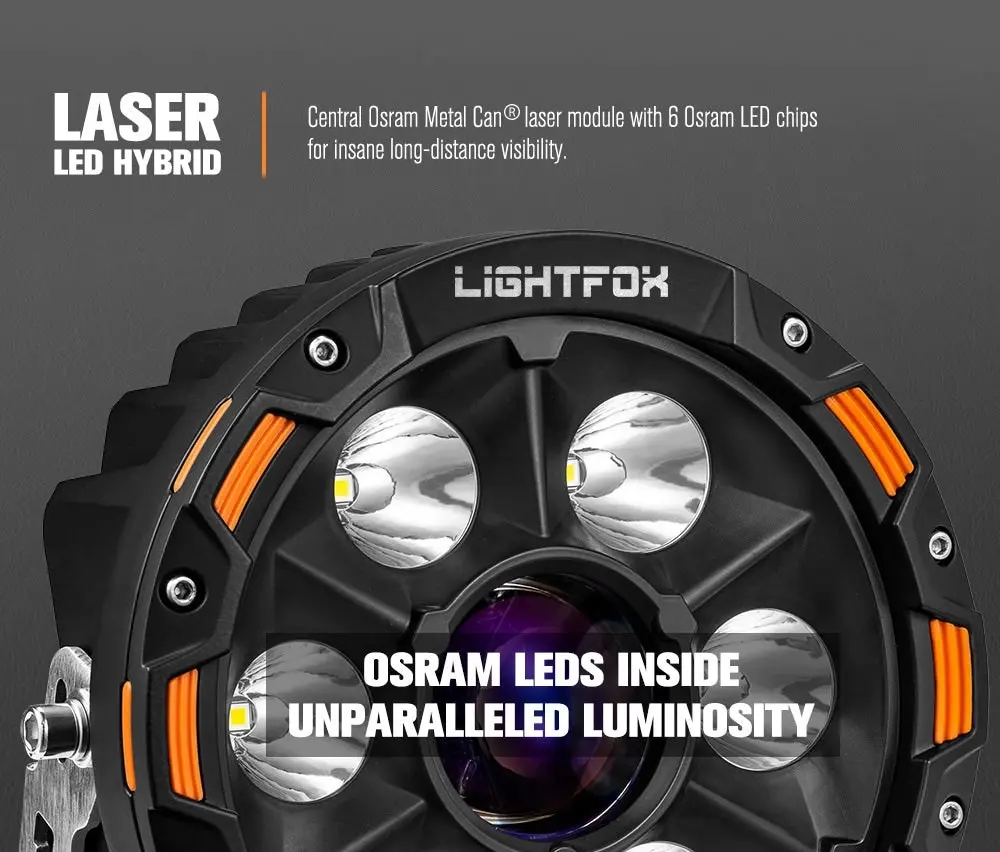 Pair 7inch Osram Laser LED Driving Lights 1Lux @ 2,226m 11,285Lumens