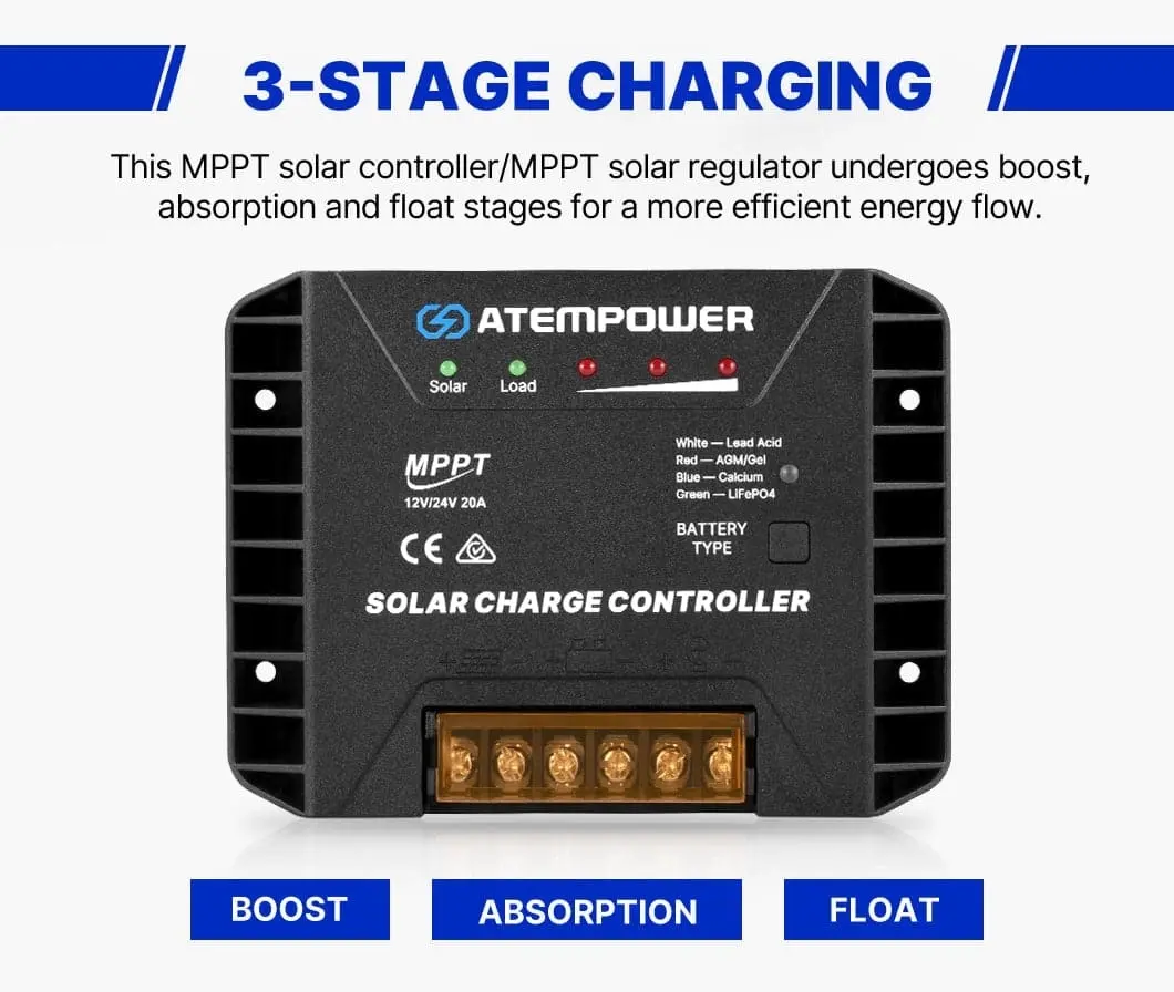 Atem Power 20A MPPT Solar Charge Controller  Regulator 12V/24V Lithium Compatible