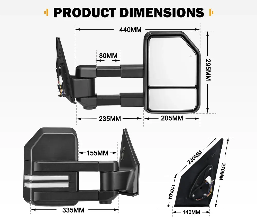 San Hima Extendable Towing Mirrors for Toyota Landcruiser 200 Series 2007 to 2021