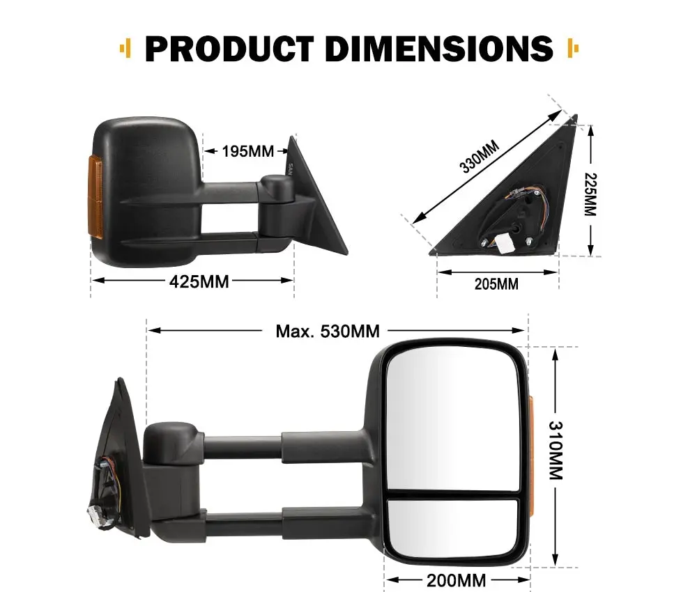 San Hima Pair Extendable Towing Mirrors For Nissan Patrol Y62 2013-On