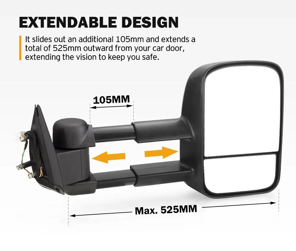 San Hima Pair Extendable Towing Mirrors Fit Ford Ranger 2009-2011