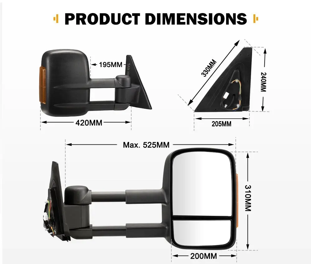 San Hima Pair Extendable Towing Mirrors Fit Mitsubishi Pajero 2001-2015