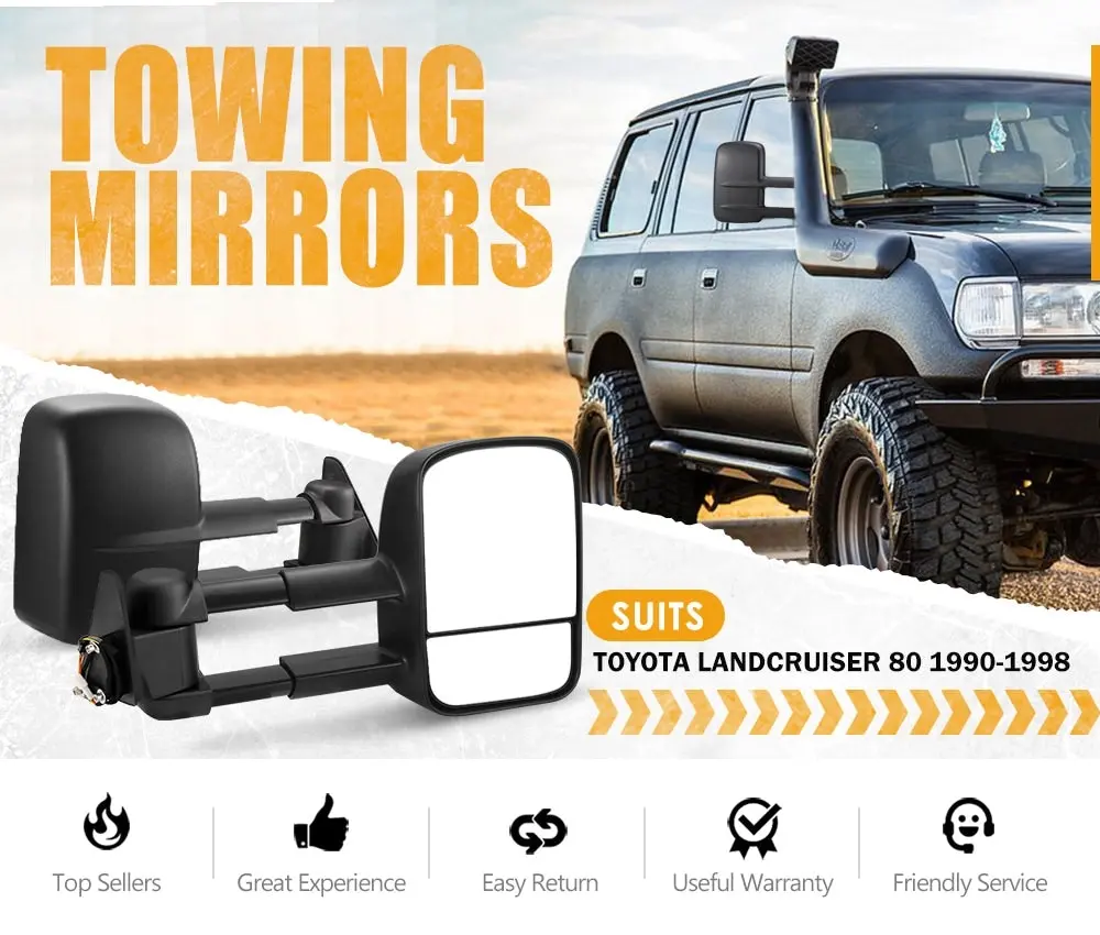 San Hima Pair Extendable Towing Mirrors Fit Toyota Landcruiser 80 1990-1998