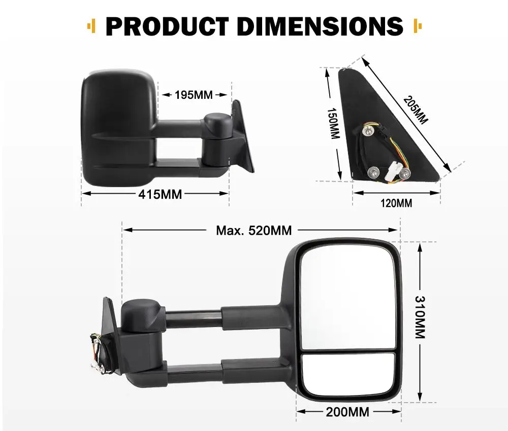 San Hima Pair Extendable Towing Mirrors Fit Toyota Landcruiser 80 1990-1998