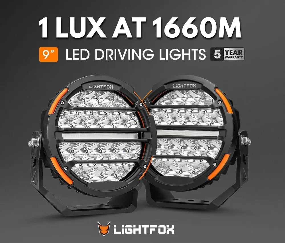 Lightfox Pair 9 inch Osram LED Driving Lights Round Spotlight Spot DRL Headlight