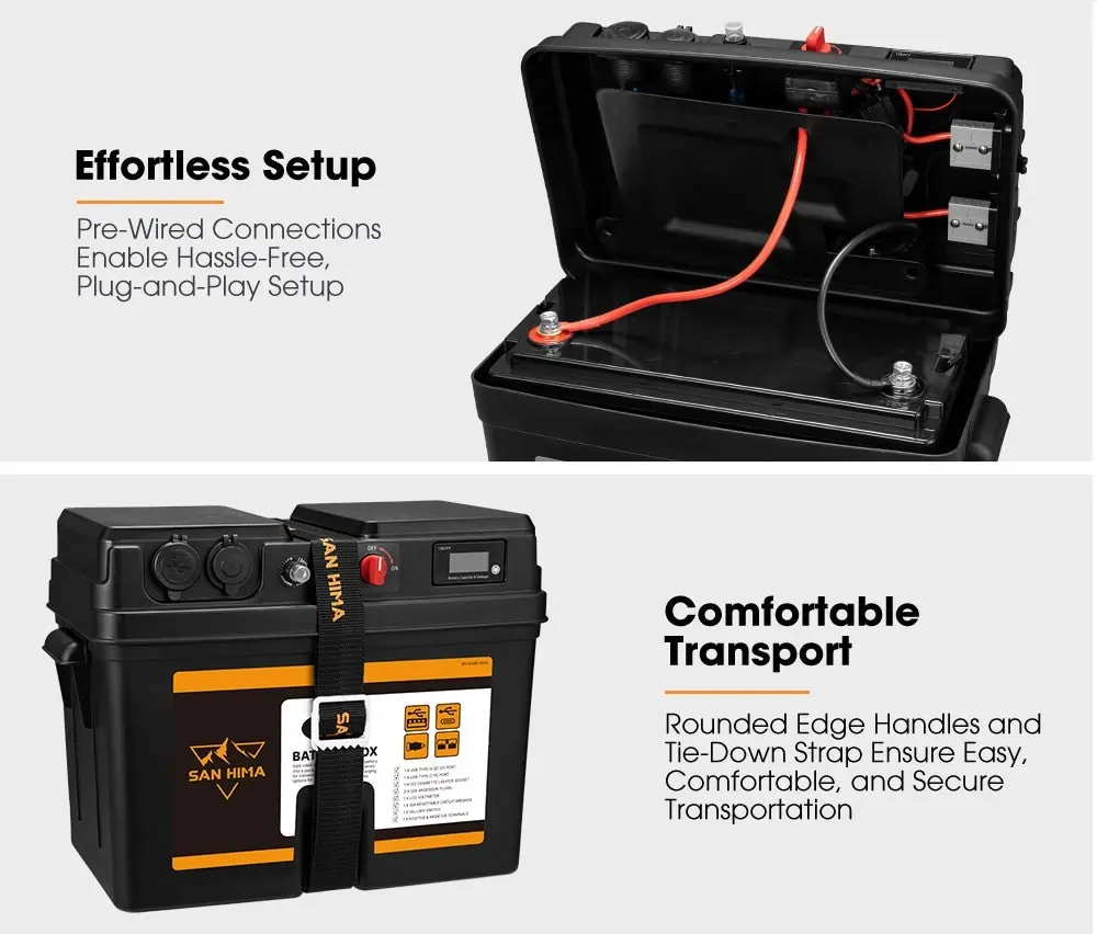 San Hima Battery Box Portable 12V Deep Cycle AGM Lithium Universal Camping USB