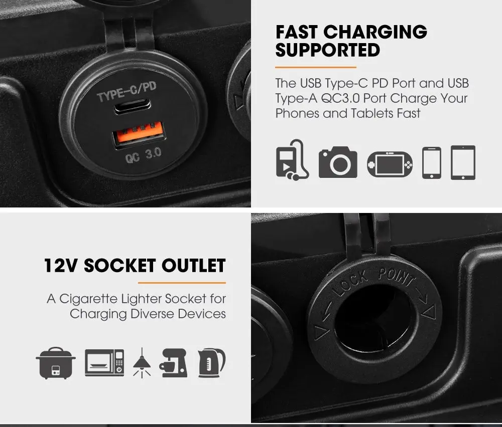 San Hima Battery Box Portable 12V Deep Cycle AGM Lithium Universal Camping USB