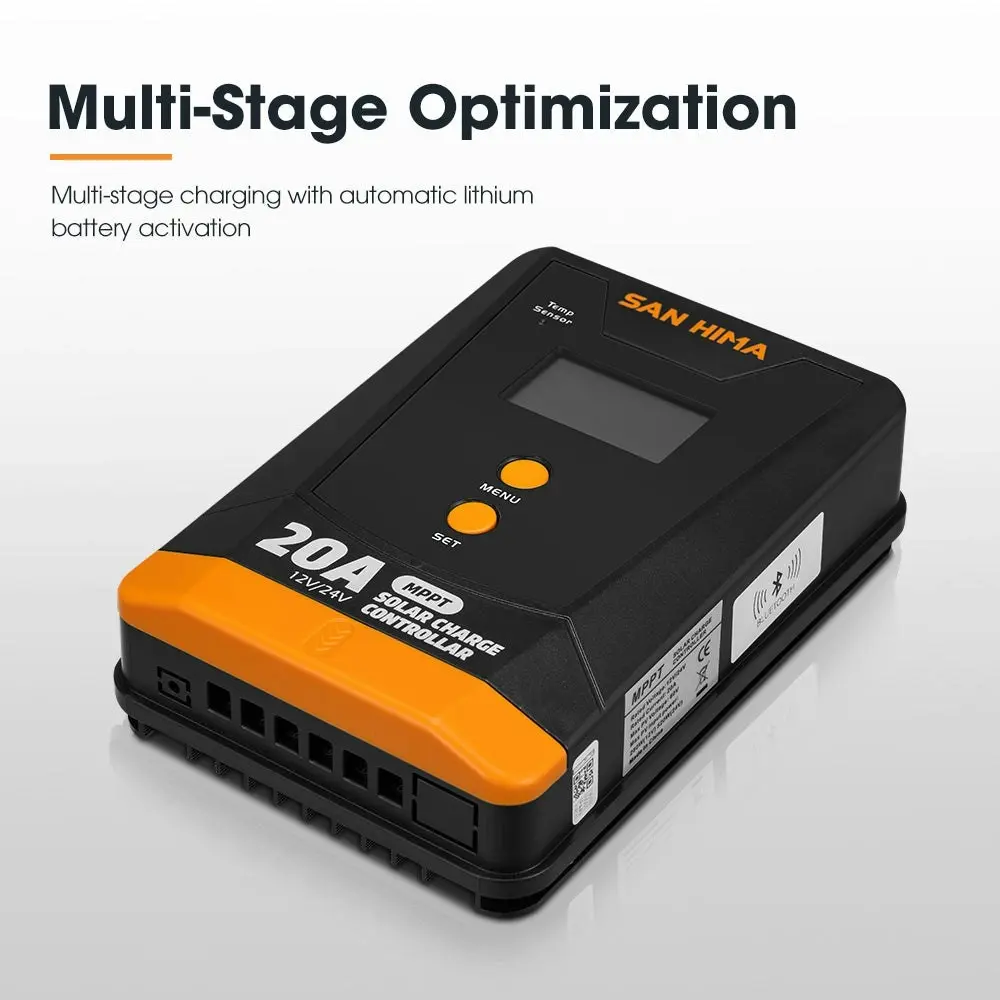 San Hima 20A MPPT Solar Charge Controller 12V 24V With Bluetooth LCD Display