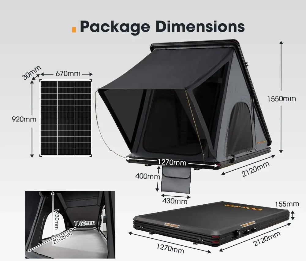 San Hima Kalbarri Roof Top Tent Hardshell With Roof Rack + 130W Solar Panel