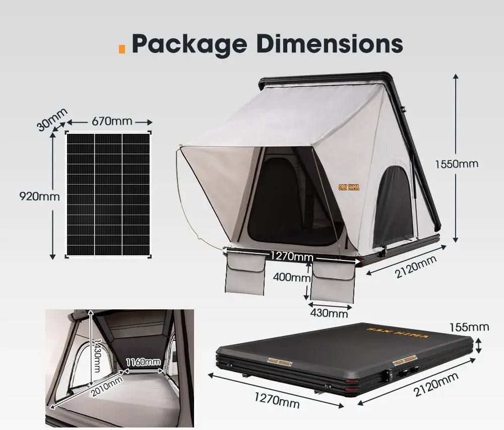 San Hima Kalbarri Roof Top Tent Hardshell With Roof Rack + 130W Solar Panel