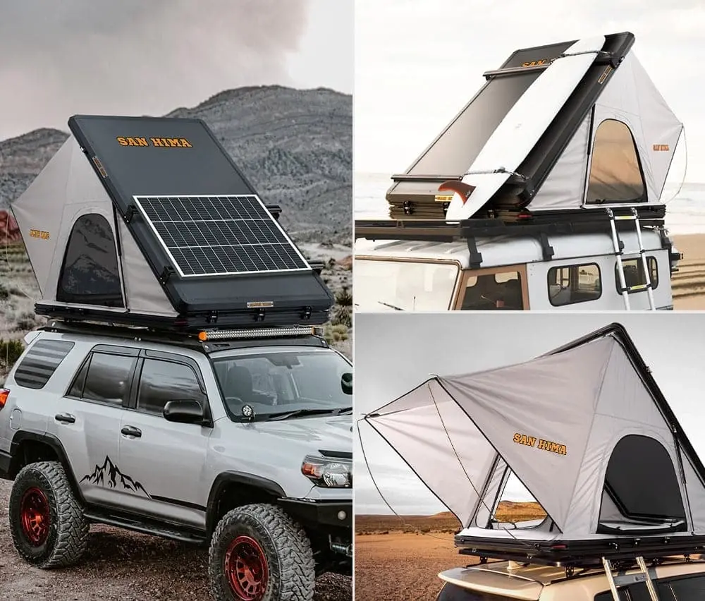 San Hima Kalbarri Roof Top Tent Hardshell With Roof Rack + 130W Solar Panel