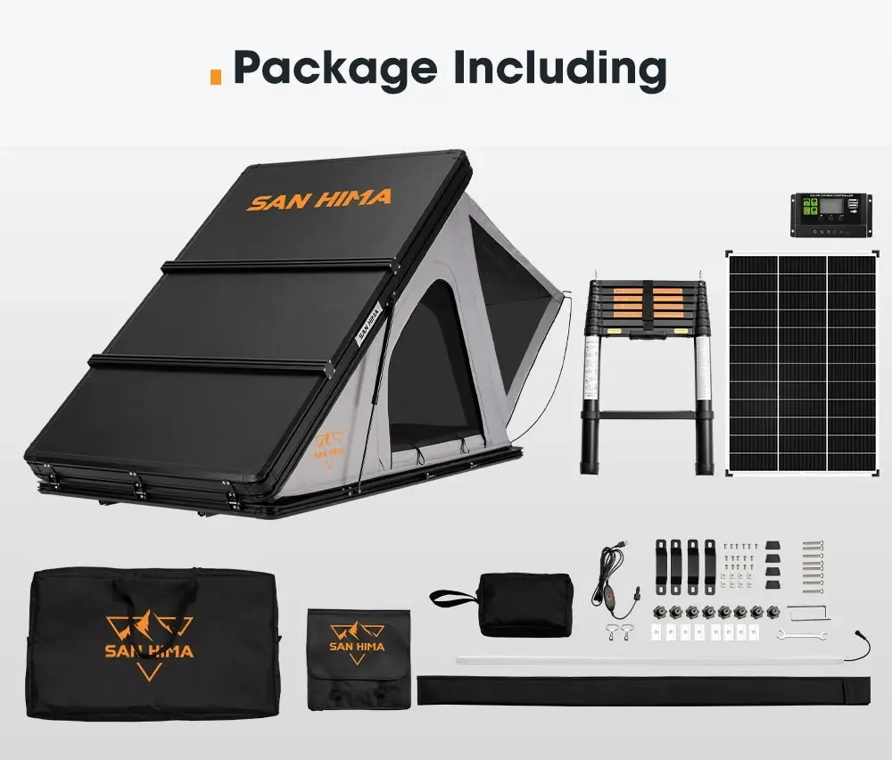 San Hima Kalbarri Roof Top Tent Hardshell With Roof Rack + 130W Solar Panel