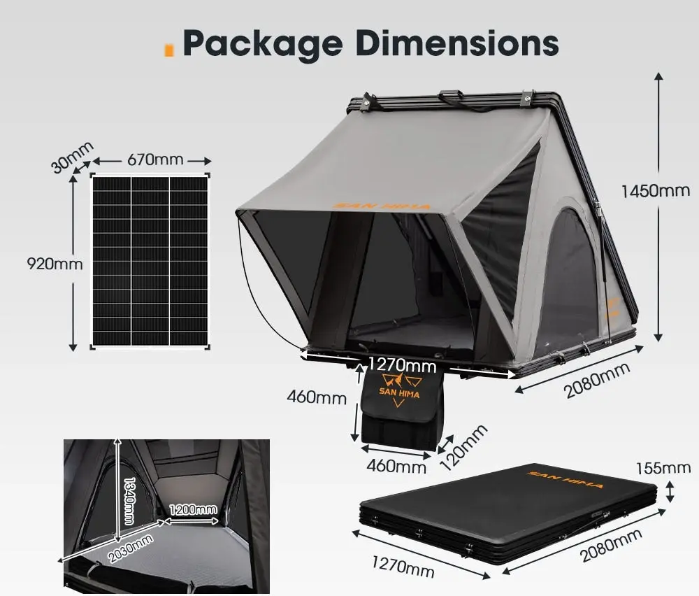 San Hima Kalbarri Roof Top Tent Hardshell With Roof Rack + 130W Solar Panel