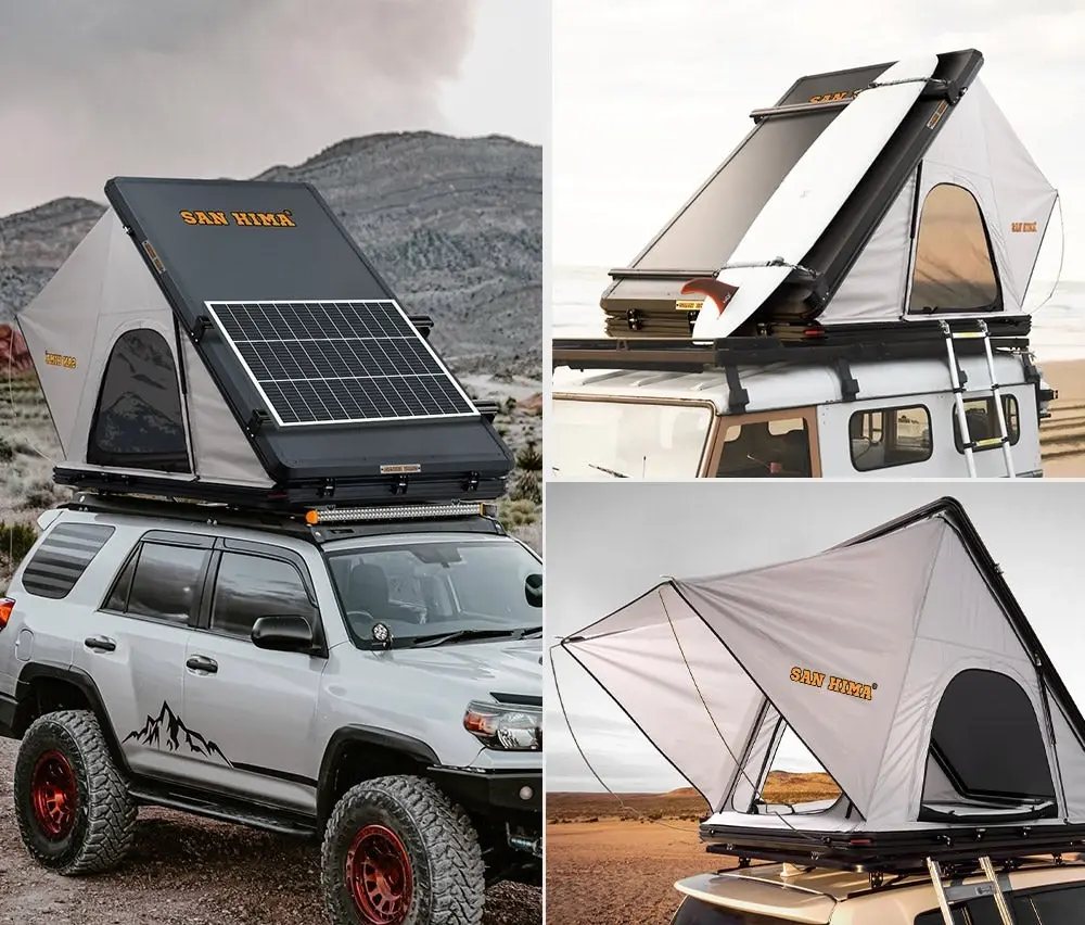 San Hima Kalbarri Roof Top Tent Hardshell With Roof Rack + 130W Solar Panel