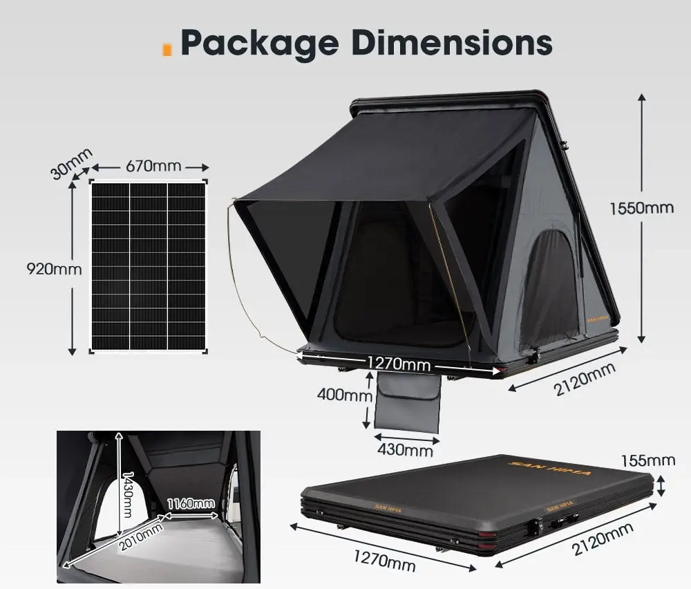 San Hima Kalbarri Roof Top Tent Hardshell With Roof Rack + 130W Solar Panel