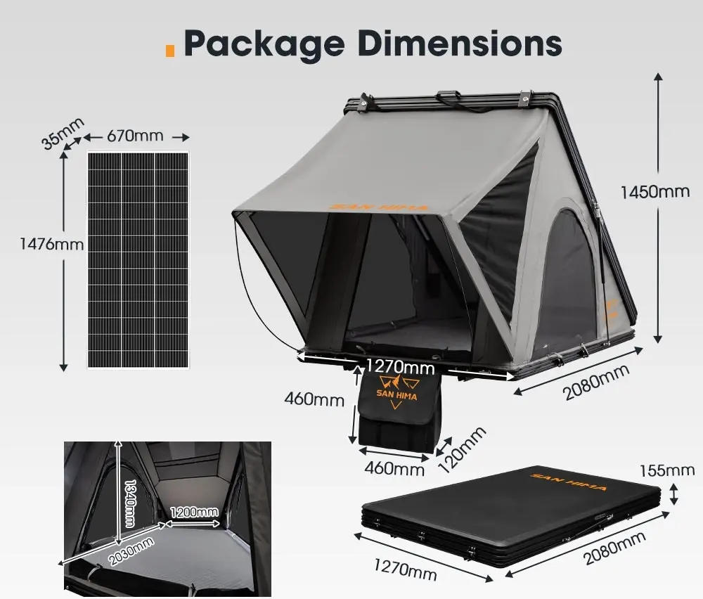 San Hima Kalbarri Roof Top Tent Hardshell With Roof Rack + 200W Solar Panel