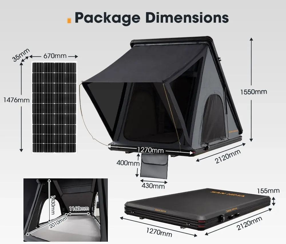 San Hima Kalbarri Roof Top Tent Hardshell With Roof Rack + 200W Solar Panel