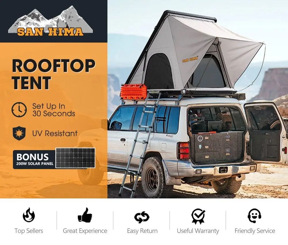 San Hima Kalbarri Roof Top Tent Hardshell With Roof Rack + 200W Solar Panel