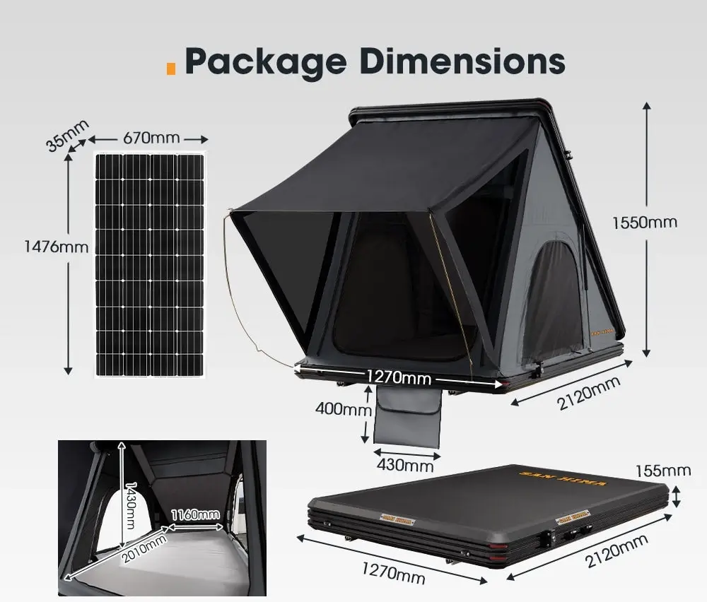 San Hima Kalbarri Roof Top Tent Hardshell With Roof Rack + 200W Solar Panel