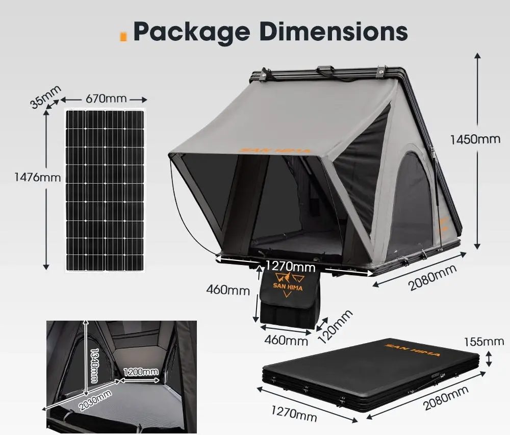 San Hima Kalbarri Roof Top Tent Hardshell With Roof Rack + 200W Solar Panel