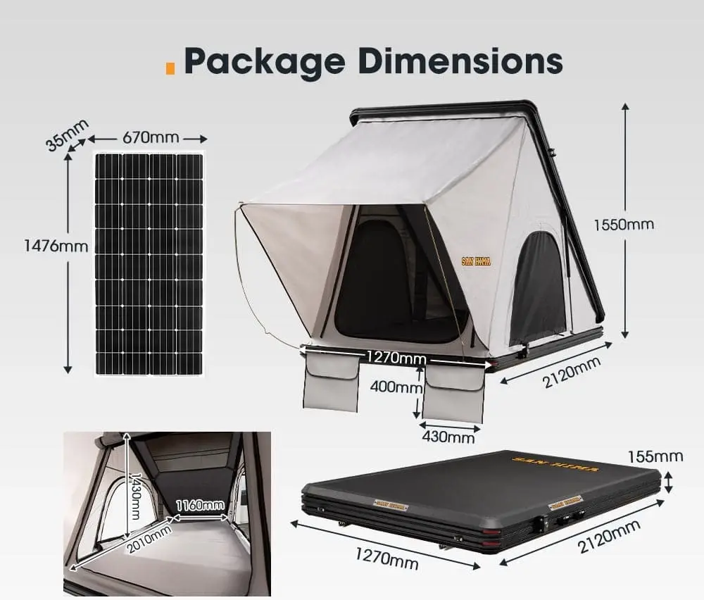 San Hima Kalbarri Roof Top Tent Hardshell With Roof Rack + 200W Solar Panel