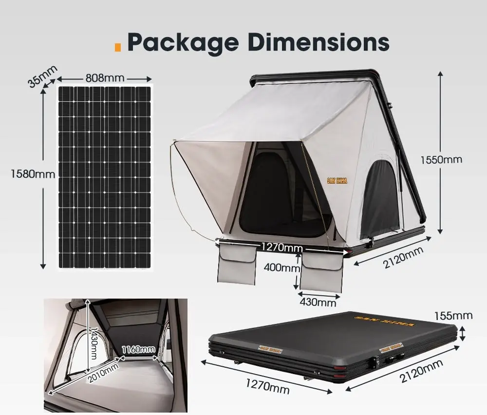 San Hima Kalbarri Roof Top Tent Hardshell With Roof Rack + 250W Solar Panel