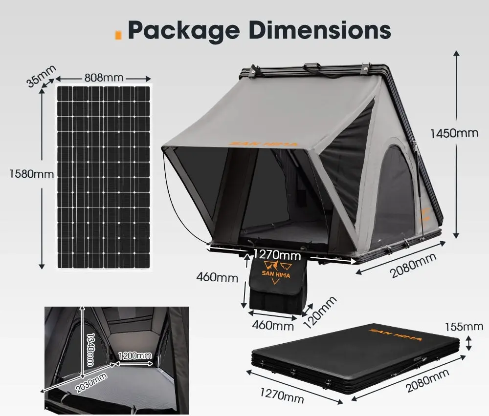 San Hima Kalbarri Roof Top Tent Hardshell With Roof Rack + 250W Solar Panel