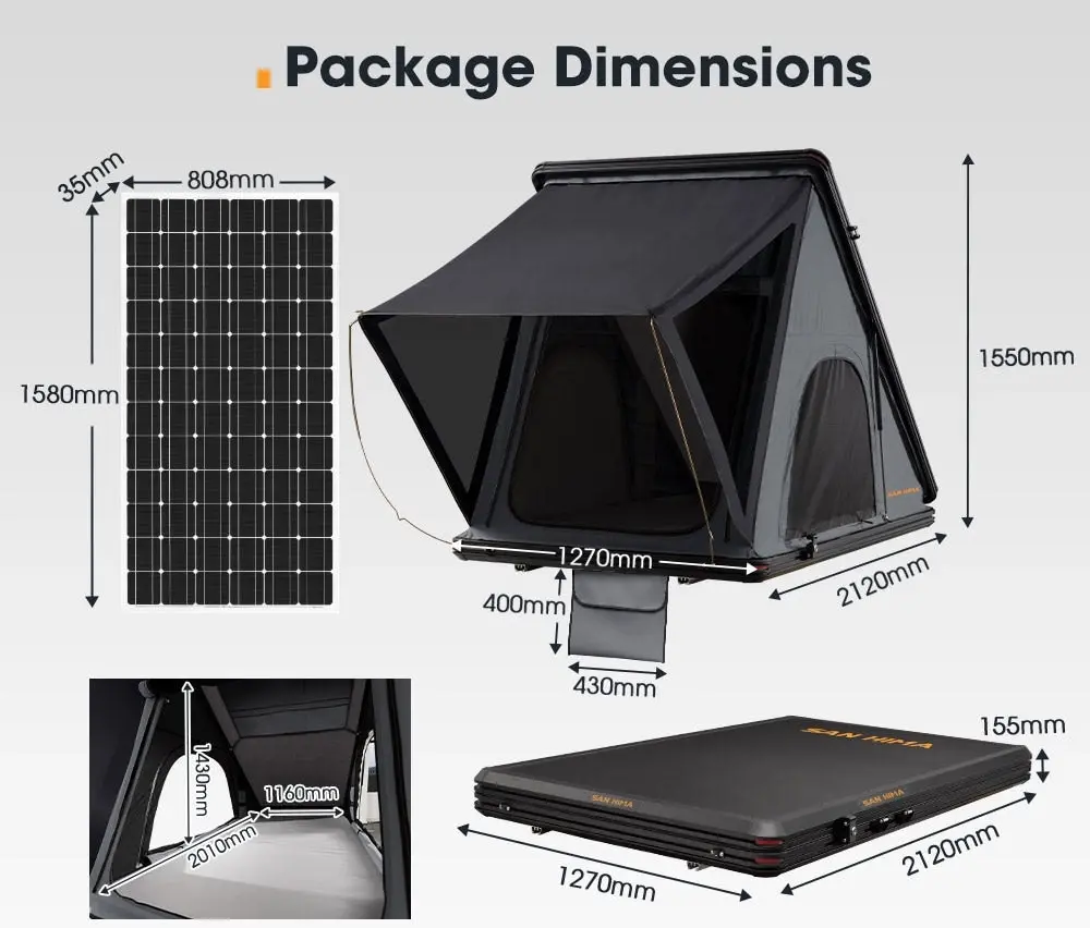 San Hima Kalbarri Roof Top Tent Hardshell With Roof Rack + 250W Solar Panel