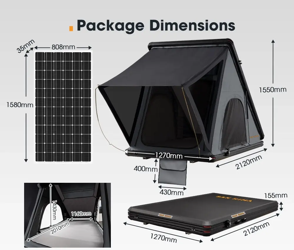 San Hima Kalbarri Roof Top Tent Hardshell With Roof Rack + 250W Solar Panel