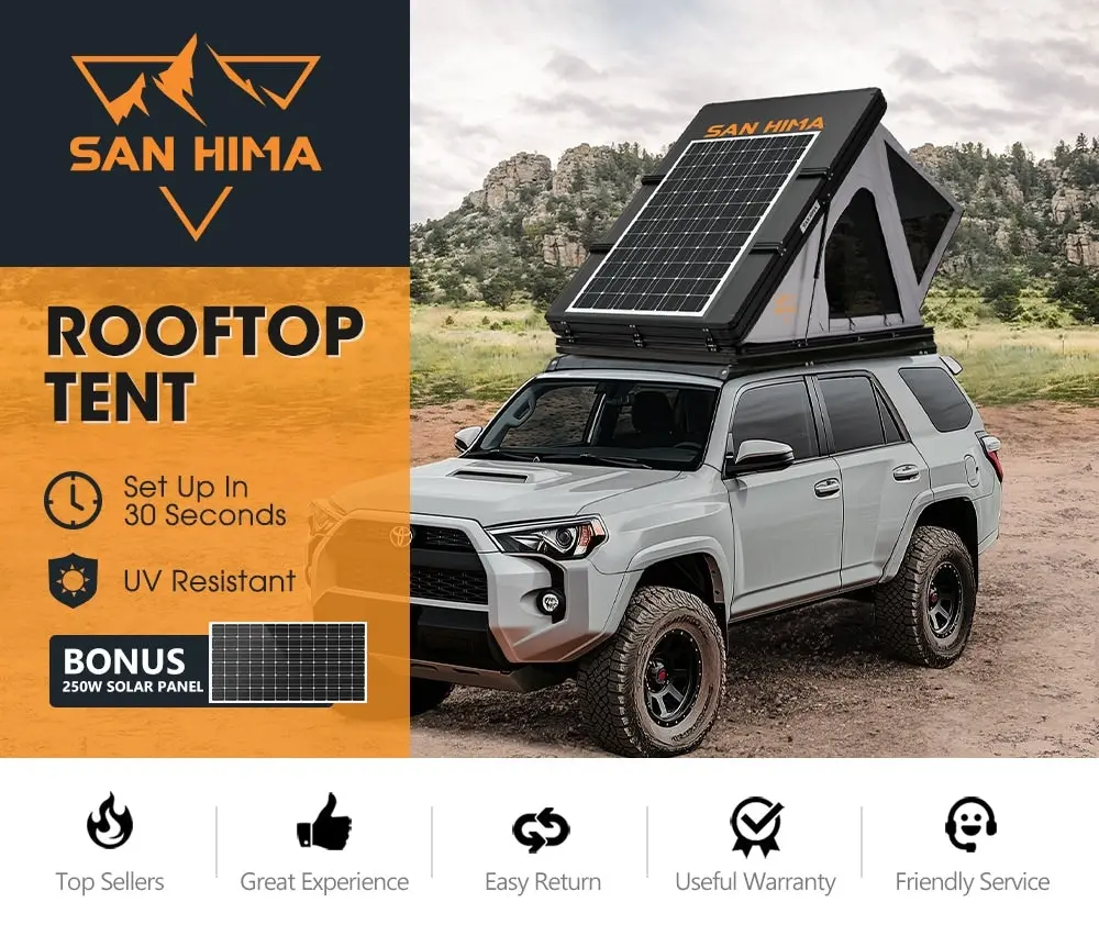 San Hima Kalbarri Roof Top Tent Hardshell With Roof Rack + 250W Solar Panel