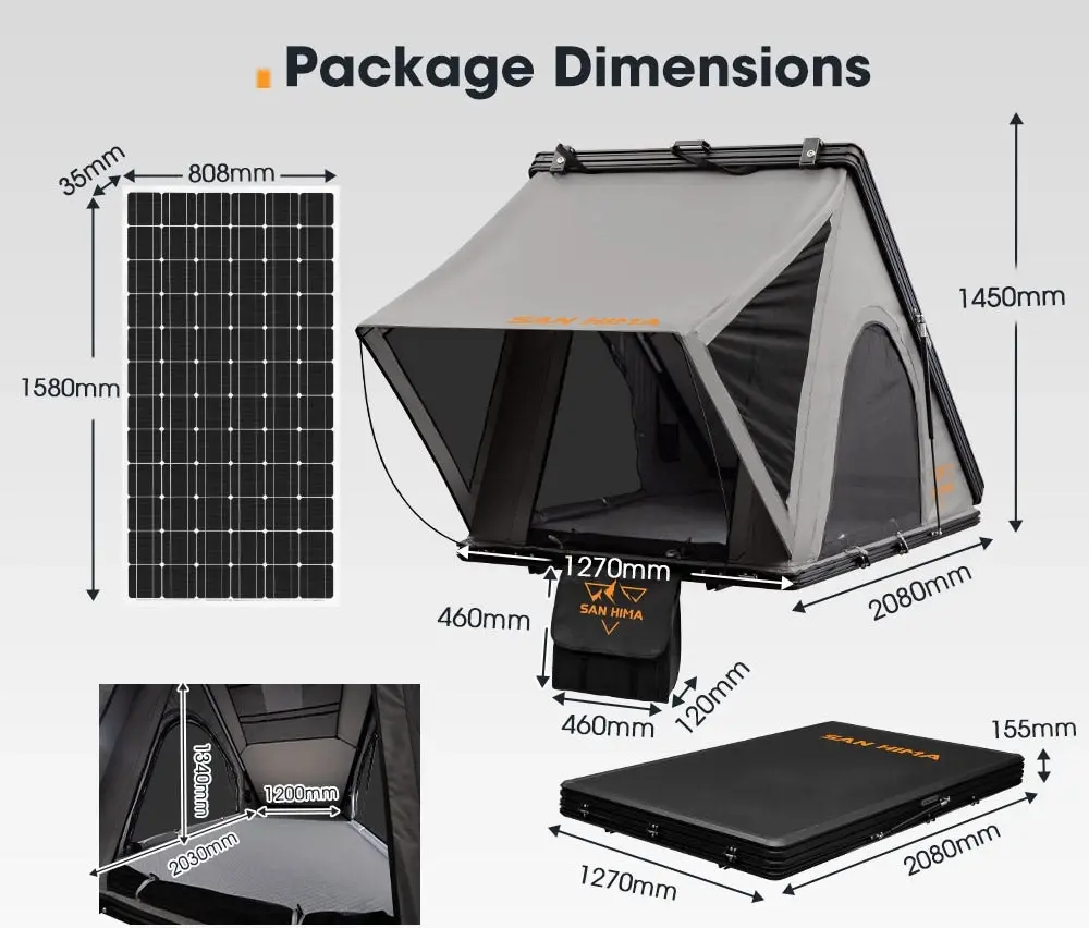 San Hima Kalbarri Roof Top Tent Hardshell With Roof Rack + 250W Solar Panel